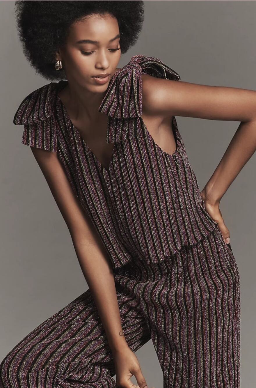 NWT Anthropologie Saylor Natale Lurex Jumpsuit Multi Striped Metallic Size Small